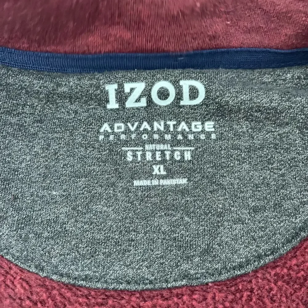 IZOD‎ Mens XL 1/4 Zip Pullover Sweater Maroon Advantage Performance Stretch Logo
